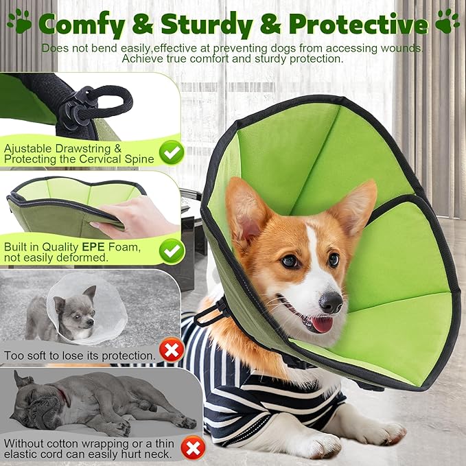 Soft Dog Cone After Surgery: Comfortable Dog Cones Collar for Stop Licking Biting - Adjustable Elizabethan Collar for Dogs fit for Small Medium Large Dogs (Green, XL)