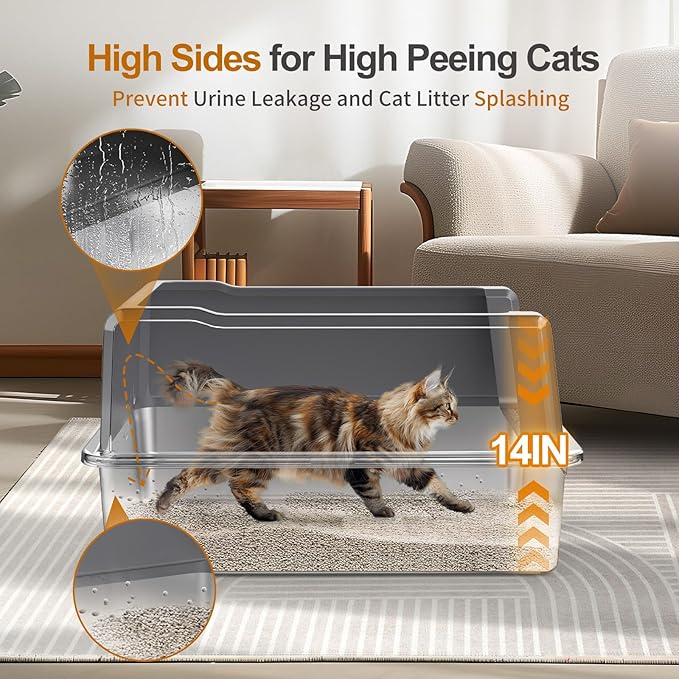 XXXL Stainless Steel Litter Box with Lid, 28" L x 20" W x 14" H Extra Large Cat Litter Box, Enclosure Metal Cat Litter Pan with High Side, Non-Stick, Anti-Leakage, Easy Clean for Big and Multiple Cats