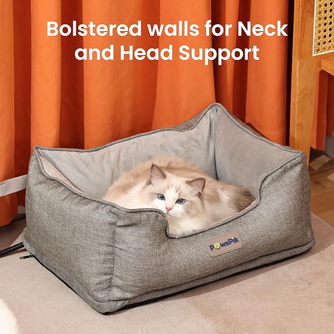 Heated Cat Bed, Heated Dog Bed for Pets Indoor, Electric Pet Bed Warmer for Cats and Dogs (Charcoal and Ivory)