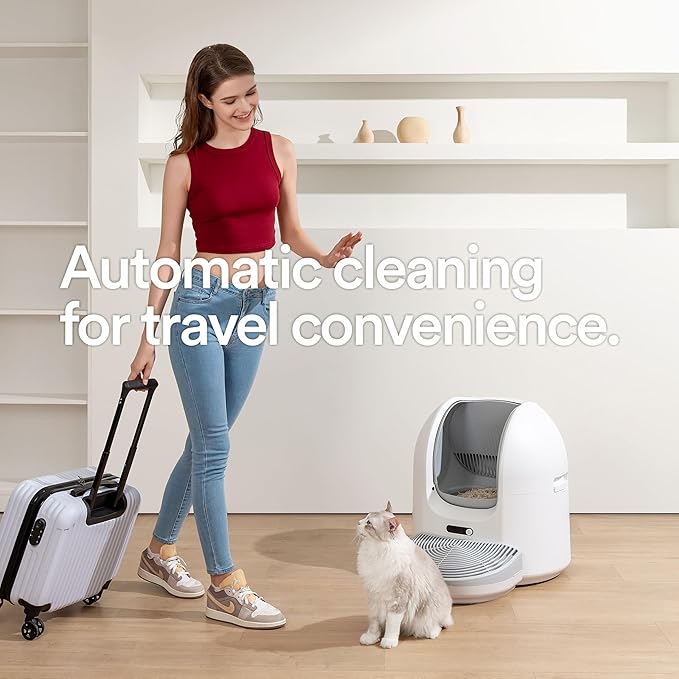 Open-Top Self Cleaning Cat Litter Box, Safety Anti-Pinch Protection, Large Papacity, App Control Automatic Cleaning Litter Box,Automatic Cleaning Function, Ultra-Quiet Design