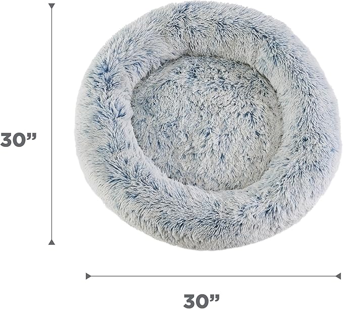 Best Friends by Sheri Original Calming Donut Dog and Cat Bed, Shag Faux Fur, Denim Blue, (30in x 30in) - Anxiety Relief for Pets Up to 45 lbs