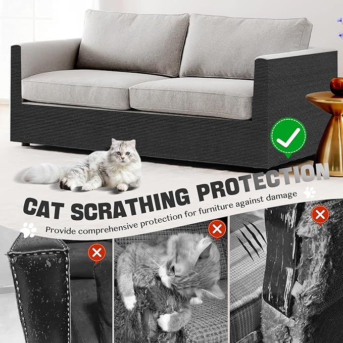Couch Wall Corner Protector for Indoor Cats, Anti Scratch Furniture Protector from Cats Scratching, Trimmable Climbing Cat Scratcher Pad Mat for Cat Board/Door/Carpet(Black, 39.3x15.8In)