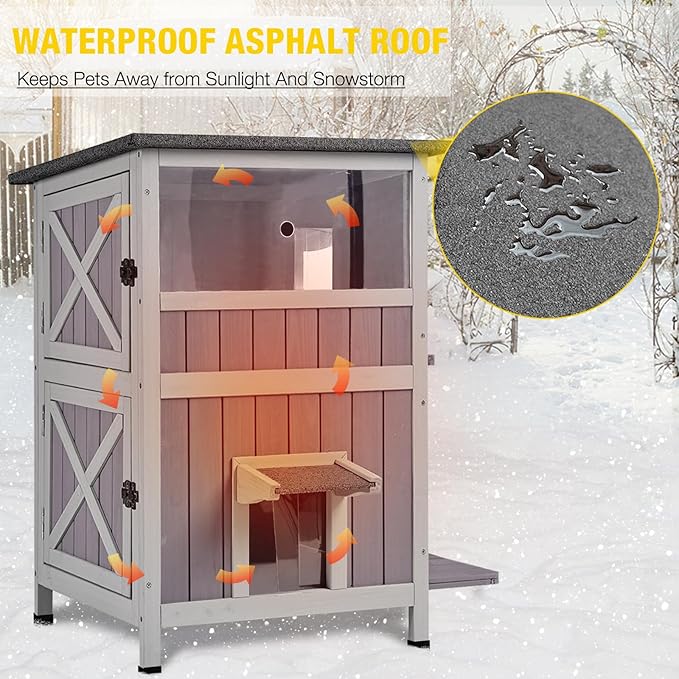 Aivituvin Outdoor Cat House,2-Levels Feral Cat Shelter Insulated for Winter,Large Size Cat Enclosure for Multiple Cats