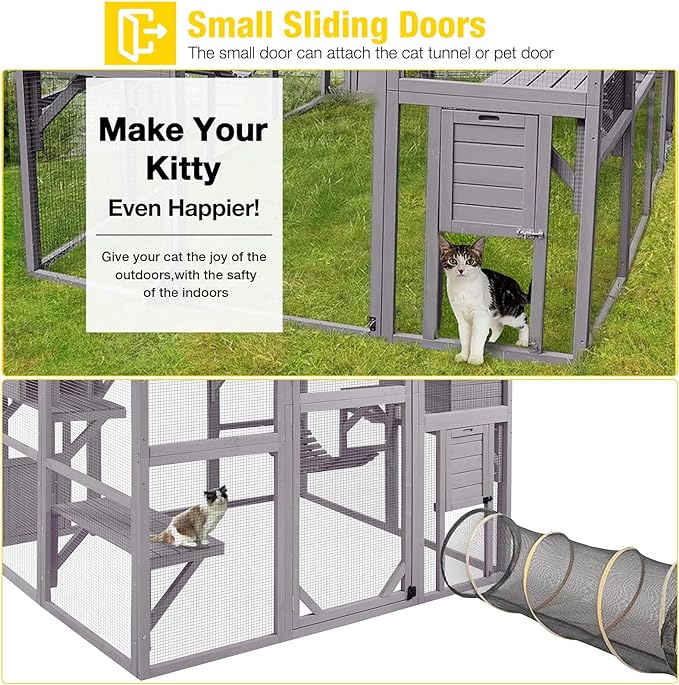 Aivituvin Cat House Outdoor Catio Kitty Enclosure with Super Large Enter Door,Wooden Cat Cage Condo Indoor Playpen with Platforms,Small House 74 Inch