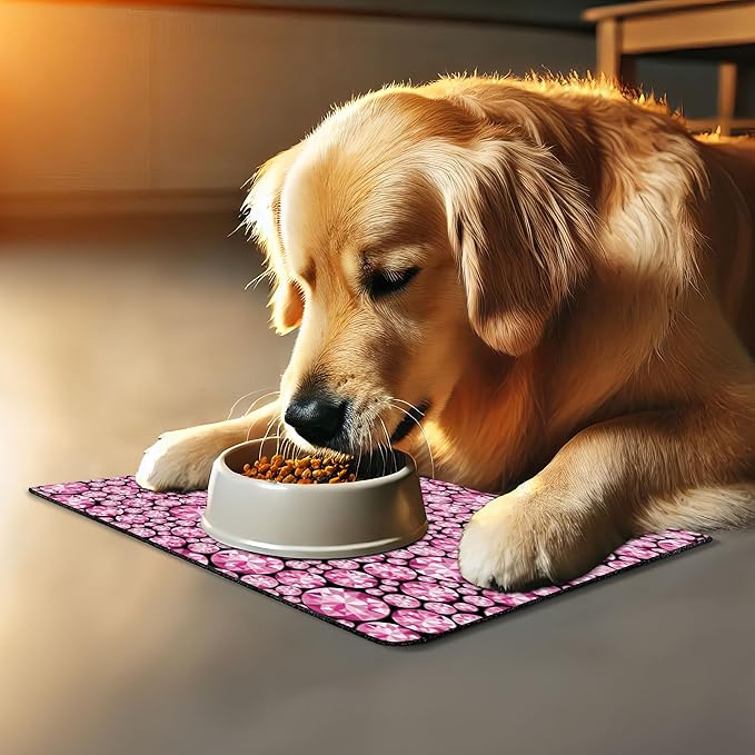 Lunarable Feminine Pet Mat for Food and Water, Big Vivid Diamond on The Dark Background Engagement and Wedding Themed Print, Non-Slip Rubber Mat for Dogs and Cats, 18" X 12", Pink
