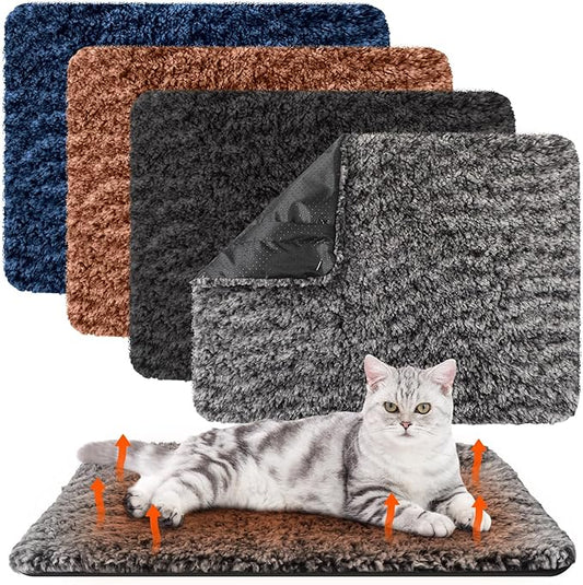 4 Pack Self Warming Cat Bed Indoor Self Heating Dog Cat Pad Washable 16 x 20 Inch Thermal Pet Kennel Pad Crate Bed Mat Reflect Body Heat for Outdoor(16 x 20 Inch,Grey,Brown,Navy Blue,Black)