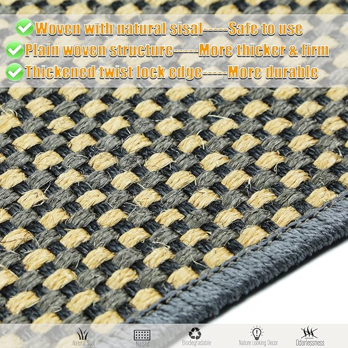 Cat Scratching Mat,23.6 x 15.7inch Sisal Cat Scratchers for Indoor Cats with Velcro Tapes,Stick on Floor Wall Cat Scratcher,Horizontal Cat Scratcher Protect Carpets and Sofas (Grid Style)…