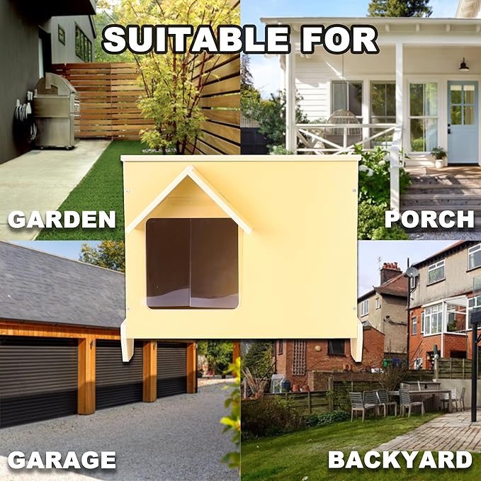 Outdoor Cat Houses Feral Cat Shelter Wooden Stray Cat Condo Outside Sturdy Waterproof and Insulated with Escape Door (one cat upgrate)