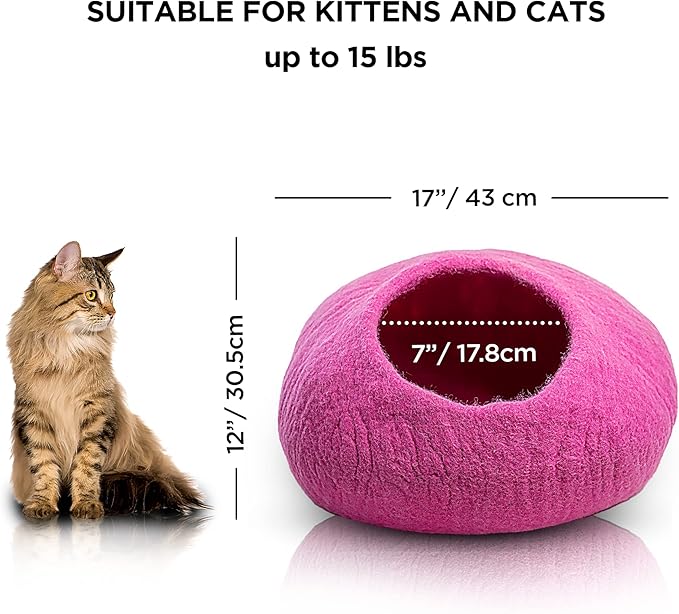 Woolygon Premium Wool Cat Cave Bed - Felt Cat Cave Handmade from 100% Merino Wool, Pet Friendly Felt Cat Bed for Indoor Cats and Kittens