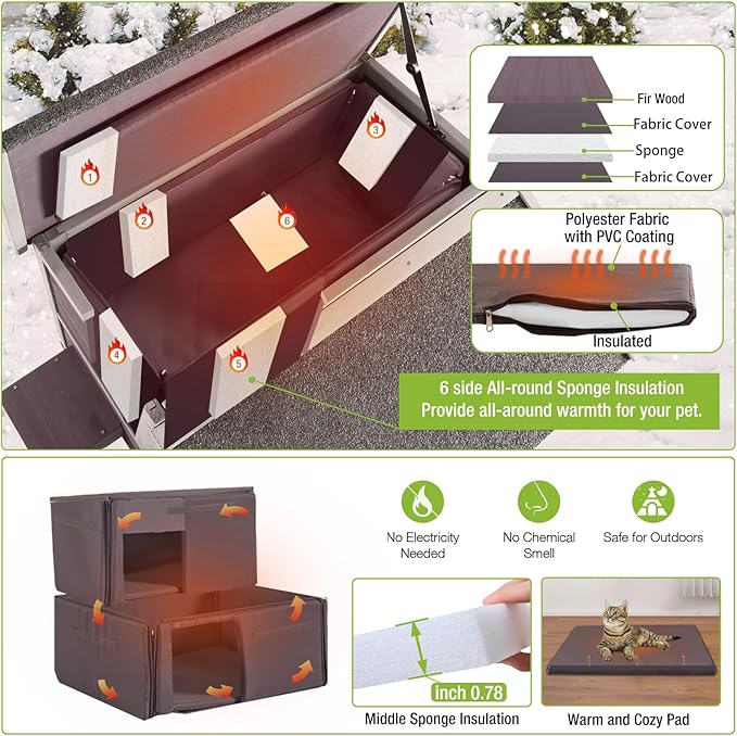 Cat House Outdoor Insulated Kitty Shelter with 100% Liner for Winter,Waterproof Great for Indoor & Outdoor Use