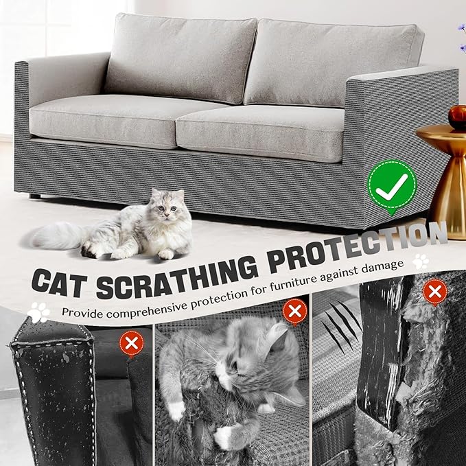 78.7"x15.8" Cat Scratch Mat,Trimmable Self-Adhesive Carpet,DIY Climb Cat Scratcher for Cat Couch Furniture or Wall Protector, Cat Scratching Post Tower Replacement Pads (LightGrey, 78.7x15.8In)
