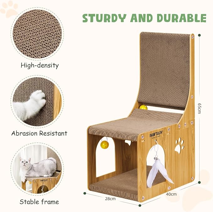 Cat Scratcher Pad for Indoor Cats, Cardboard Scratching Post Cat Scratch & Hideout with Box and Toy, Vertical Kitten Scratching Board House, Ideal for Cat to Scratch, Rest and Play