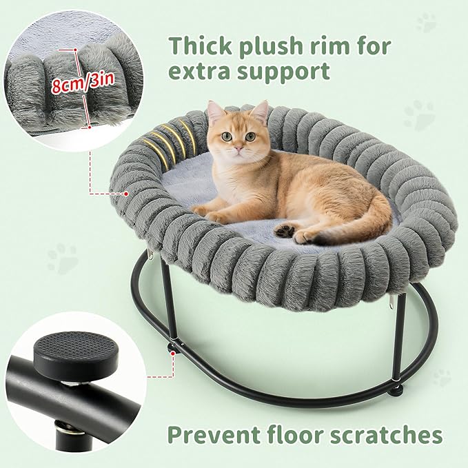 Sunhoo Elevated Cat Bed for Indoor Cats Raised Kitten Hammock Large High Puppy Cot Off Floor Self-Supporting Small Pet Chair with Metal Frame Washable Cushion Easy Assembly 23 * 17 * 8.3 in (Grey)