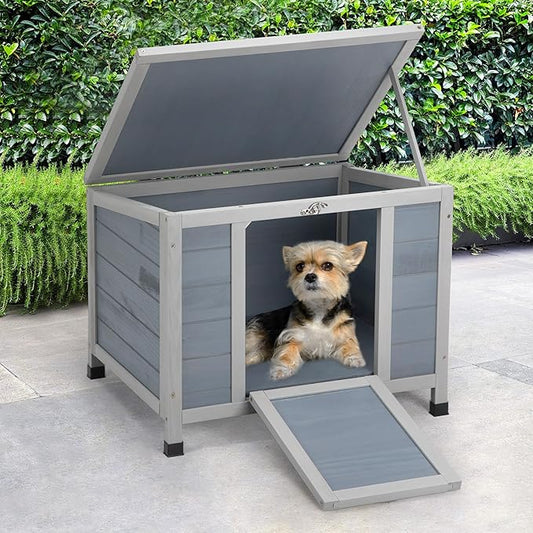 COZIWOW 24inches Wooden Catio Outdoor Cat House Small Animal House,Rabbit Hutch Indoor,Stable Weatherproof Bunny Cage Pet Shelter for Small Cat Dog Rabbit Guinea Pig (Grey)