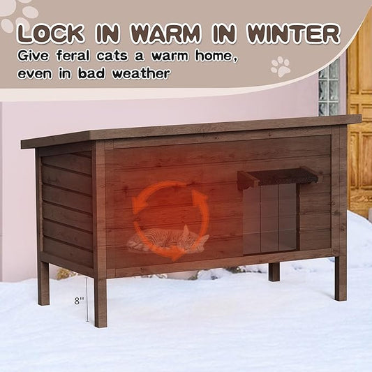Outdoor Cat House Feral Cat Shelter Fully Insulated Outside Feral Cat Enclosure Wooden for Multiple Cats Possum Stray Condos Barn Cat Weatherproof Cathouse 34.4" L x 21.7" W x 27.2" H