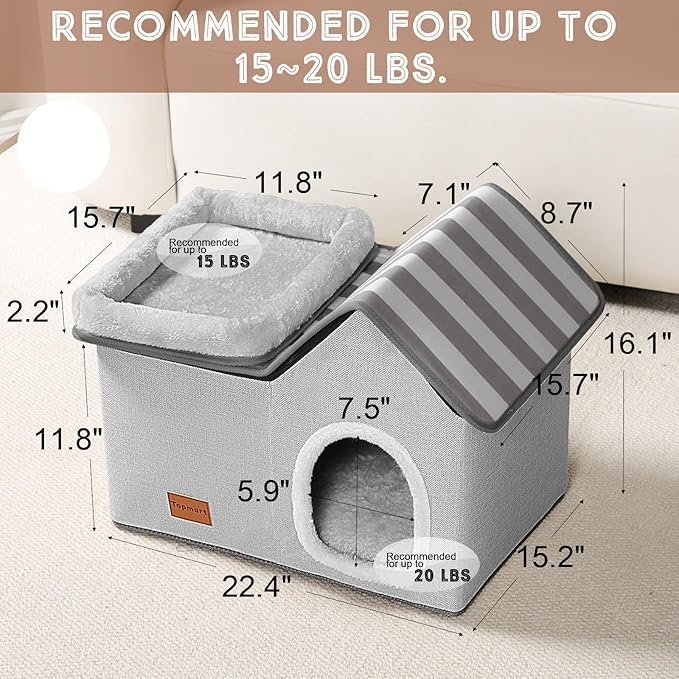 Topmart Cat House With Bed - Large Indoor Condo, 2-in-1 Pet Bed for Kittens and Small Cats, Grey