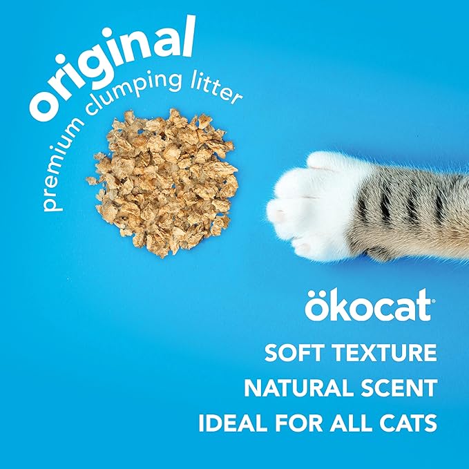 ökocat Original Wood Clumping Cat Litter, Unscented, 18.8 pounds - Natural Ingredients, Stops Odor, Clumps Solid, 99% Dust Free, Great for All Cats