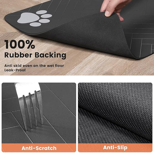 Pet Feeding Mat-Absorbent Pet Placemat for Food and Water Bowl, with Waterproof Rubber Backing, Quick Dry Water Dispenser Mat for Dog and Cat (17"x27", Striped Light Gray)