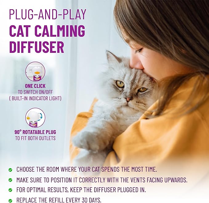 Cat Pheromones Calming Diffuser Cat Anxiety Relief Pheromones for Cats Promotes Well-Being & Comfort Cat Calming Diffuser with 2 Refills 60 Days Long Lasting Serenity