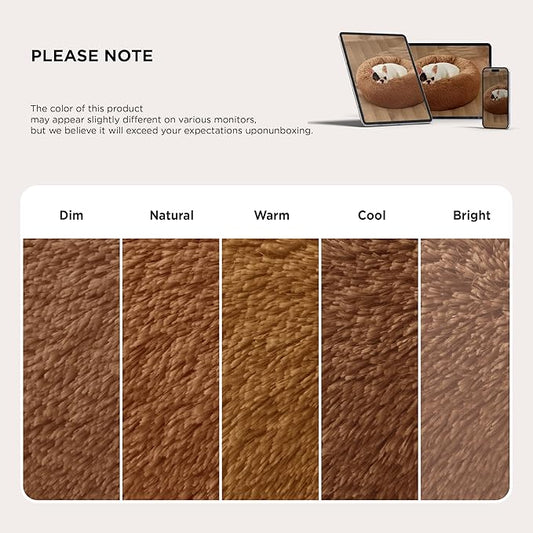 Bedsure Calming Dog Bed for Medium Dogs - Donut Washable Medium Pet Bed, 30 inches Anti-Slip Round Fluffy Plush Faux Fur Cat Bed, Fits up to 45 lbs Pets, Caramel