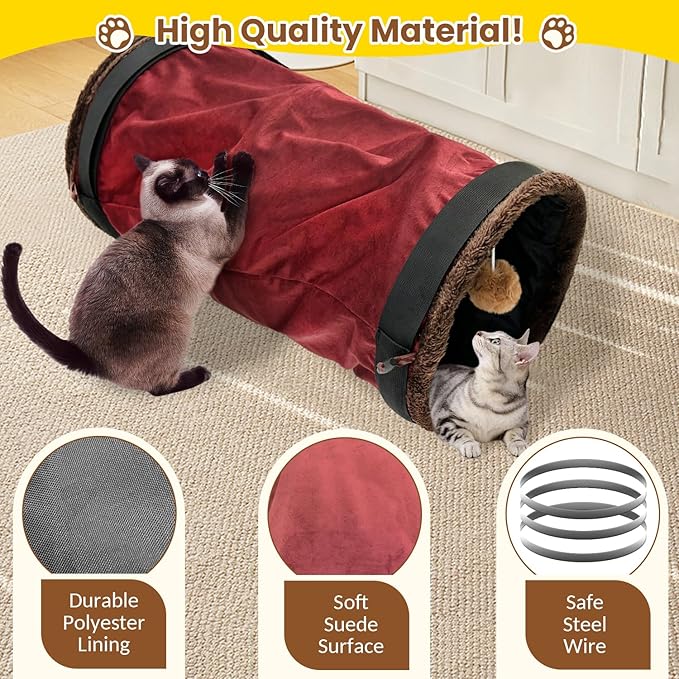 Cat Tunnel, Hangable Cat Tube, Indoor Cat Toy, Collapsible Cat Play Tunnel with Balls, Interactive Cat House for Kitty, Kitten, Rabbit, Puppy