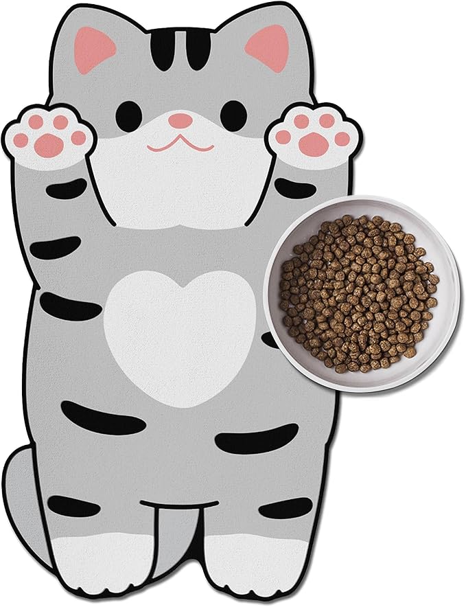 Cat Food Mat for Indoor Cats - No Stains Easy Clean Pet Supplies - Cat Bowls for Indoor Cats (Grey, 19"x12")
