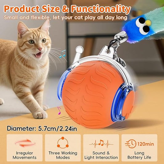 UPSKY Interactive Cat Toy Ball for Indoor Cats, Automatic Moving Electric Rolling Cat Ball Toy, 3-Speed Modes Smart Kitten Toys with Sounds, USB Rechargeable & Sturdy for Bored Kittens/Adult Cats