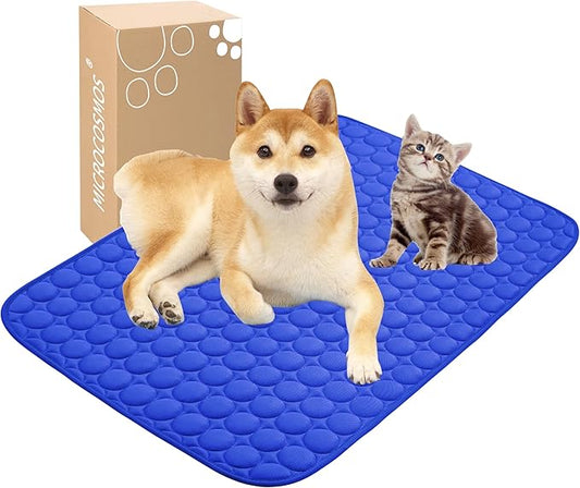 MICROCOSMOS Summer Cooling Mat & Sleeping Pad- Water Absorption Top, Materials Safe, Easy Carry, EZ Clean. Keep Cooling for Pets, Kids and Adults.(Dark Blue, 28" x 22")