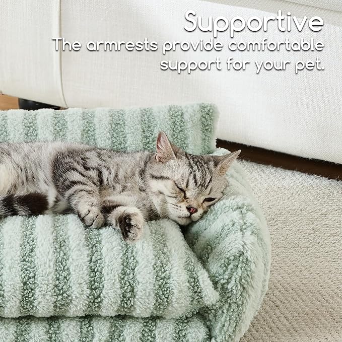 Hollypet Cat Bed Fluffy Plush Mutifuctional Double-Layer Soft Pet Couch Orthopedic Sofa Nest Beds for Small Cats and Dogs, Light Green (21x15x8 inch)