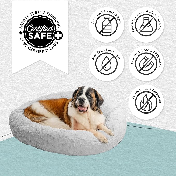 Best Friends by Sheri Original Calming Donut Dog and Cat Bed, Lux Faux Fur, Gray, XL (45in x 45in) - Anxiety Relief for Pets Up to 150 lbs