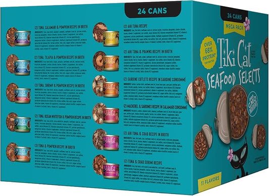 Tiki Cat® Wet Cat Food Mega Pack, Fish Favorites Variety Pack, 2.8/3 oz. Can (24 Count)
