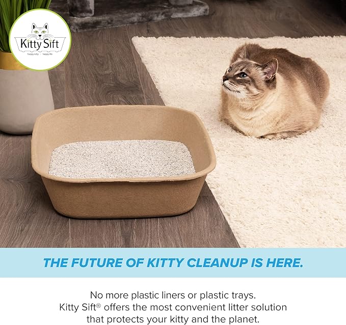 Kitty Sift (6-Pack) Disposable Cat Litter Box, Sustainable, Clean - Jumbo, 6-Pack