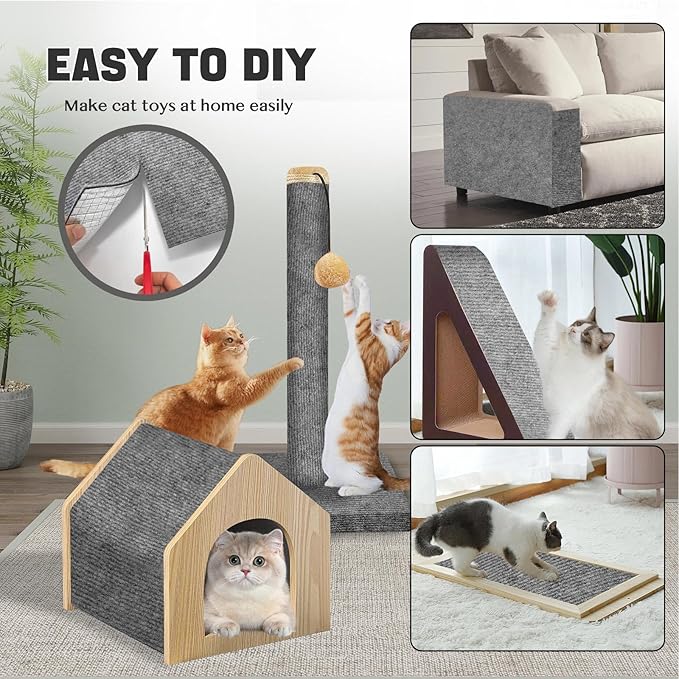 78.7"x15.8" Cat Scratch Mat,Trimmable Self-Adhesive Carpet,DIY Climb Cat Scratcher for Cat Couch Furniture or Wall Protector, Cat Scratching Post Tower Replacement Pads (LightGrey, 78.7x15.8In)