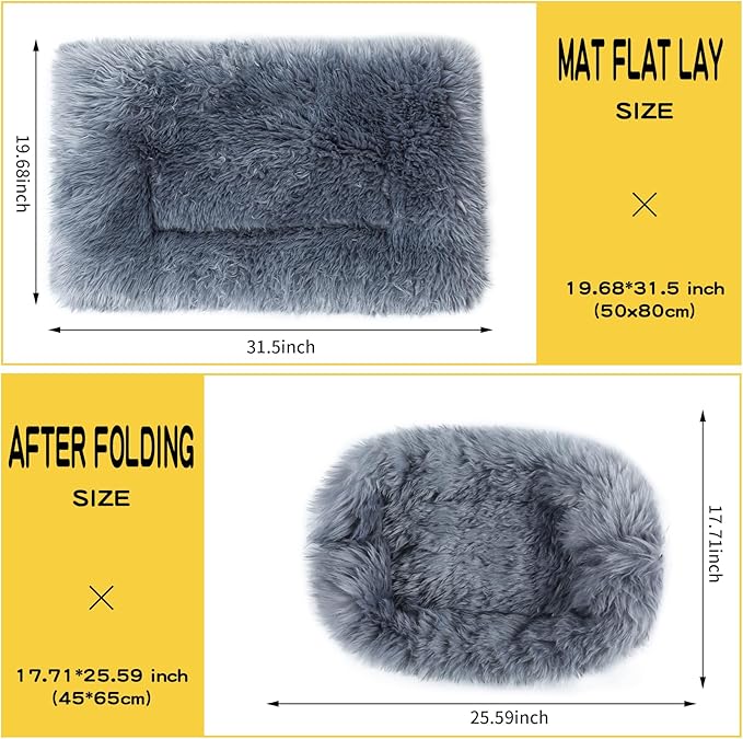 Fluffy Dog Cat Bed Mat 19.6x31.4 inch, Washable Soft Plush Faux Fur Warm Area Puppy Pads Blanket for Indoor Pet Sleep Cushion Grey