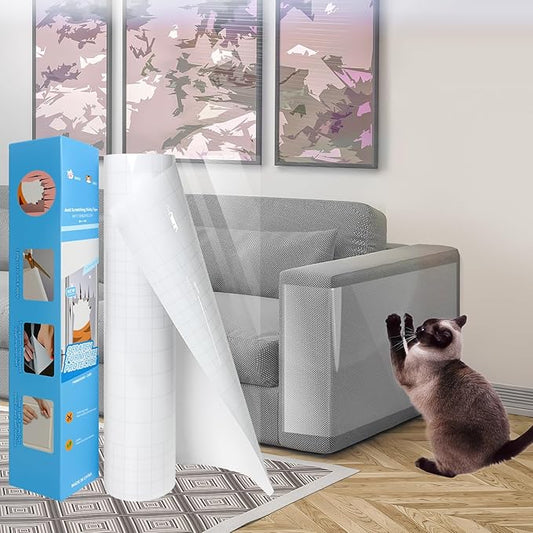 Anti Cat Scratch Furniture Protector, Couch Cat Scratch Protector, Furniture Protectors from Cats for Couch,Walls, Doors-with Pocket Knife, Scraper, Tape(11.8" x 118")