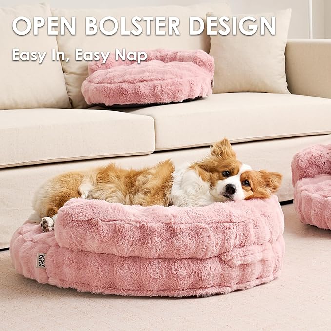 EHEYCIGA Medium Dog Bed and Large Cat Couch – Fluffy Faux Rabbit Fur Pet Sofa for Small and Medium Dogs, Washable Removable Cover, Waterproof and Non-Slip, 30 Inch, Pink