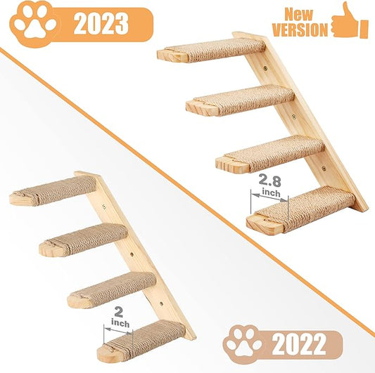 Cat Climbing Shelves Wall Mounted 2PCS Four Steps Reversible Left & Right Direction, Cat Shelf Stairway for Wall with Jute Scratching Ladder Shelves Pet Furniture for Perch Sleeping