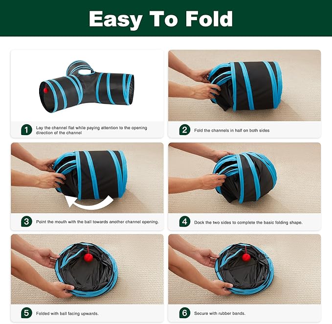 Love's cabin Cat Tunnel Tube Toys 3 Way Collapsible, Cat Tunnels for Indoor Cats,Kitten Tunnel Bored Pet Play Tunnel with Peek Hole Toy Ball for Kitty, Kitten, Rabbit, Puppy Blue