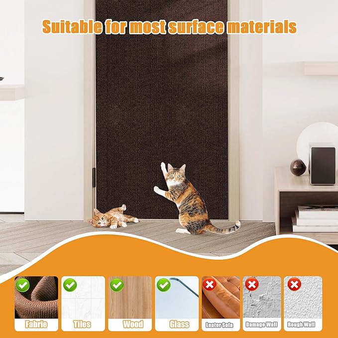 cat Scratching mat Self-Adhesive, Trimmable Furniture Protector for Couch, Sofa, Wall & Cat Trees - Durable Scratch Pad with Nano Tape, DIY Climbing Carpet for Indoor Cats (Brown, 23.6"x15.8")