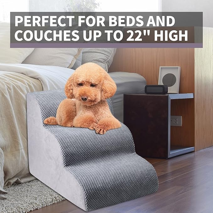 Chic Threads Dog Stairs for Small Dogs, 3-Step Dog Stairs for High Beds and Couch, Pet Steps for Small Dogs and Cats,Non-Slip Stable Indoor Dog Steps