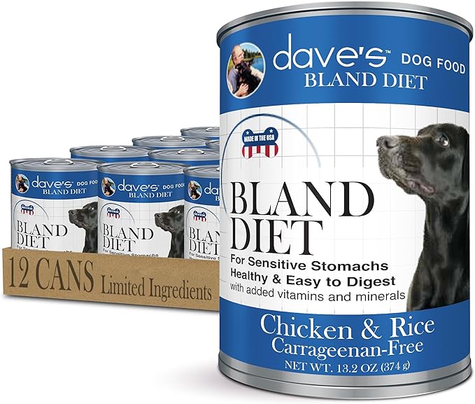 Dave's Pet Food Bland Diet Dog Food (Chicken & Rice), Sensitive Stomach, Easy to Digest, Gluten-Free, Digestive Care, Wet Canned, 13.2 oz (Case of 12)