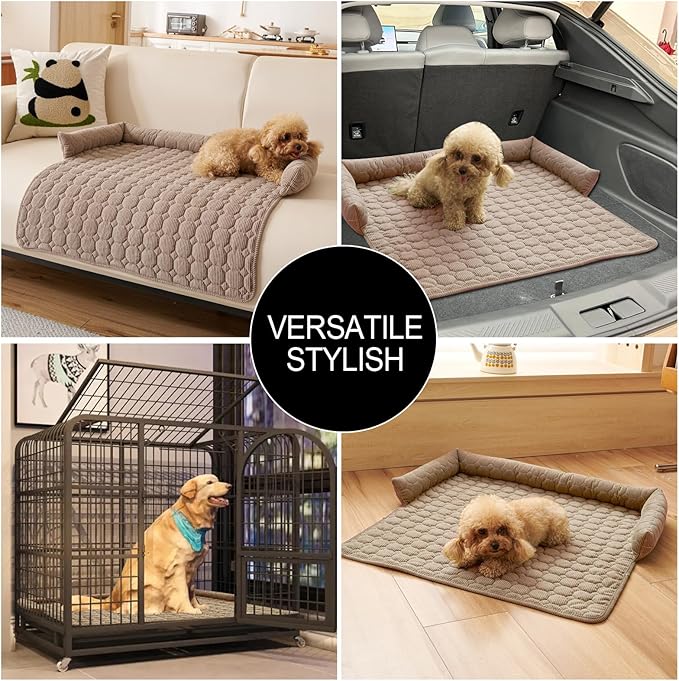 Dog Bed Mat - Washable Pet Furniture Protector with Anti-Slip Bottom for Small Dogs and Cat(Khaki)