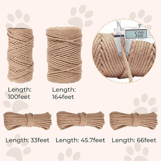 Nature Hemp Rope,sisal Rope for cat Scratcher,Rope for cat Scratch Post,cat Scratching Post Replacement,Cat Scratcher Replacement Rope Heavy Duty Jute Twine for Cat Tree and Tower, DIY (1/4inch,50FT)
