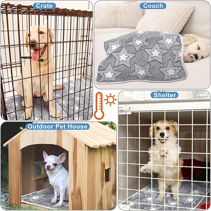 2 Pcs Warming Cat Pad Reflects Heating Dog Crate Self Warming Pad Gray Nursing Cat Blankets Bed Mat for Newborn Kittens Puppies Elder Dog Washable (Double Star,24 x 18)