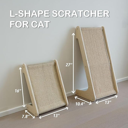 Cat Scratcher, L-Shape Cat Scratching Pad, 27 Inch Sisal Scratching Ramp, Protecting Furniture Scratch Pads for Indoor Cats, Catnip, Large