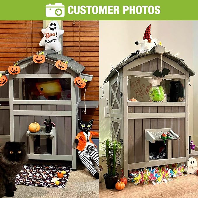Gutinneen Outdoor Cat House for Winter Feral Kitty Shelter with Escape Door,2 Stroy