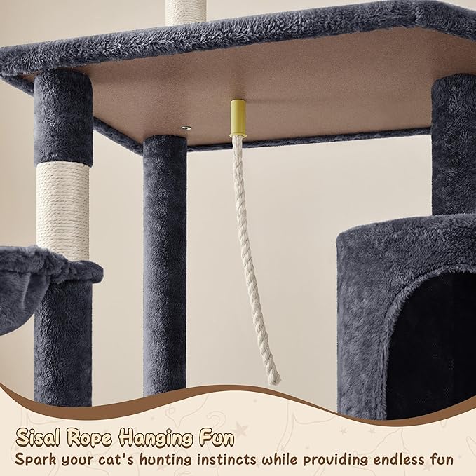 Yaheetech 63.5in Multi-Level Cat Tree Tower Condo with Scratching Posts, Platform & Hammock, Cat Activity Center Play Furniture for Kittens, Cats, and Pets