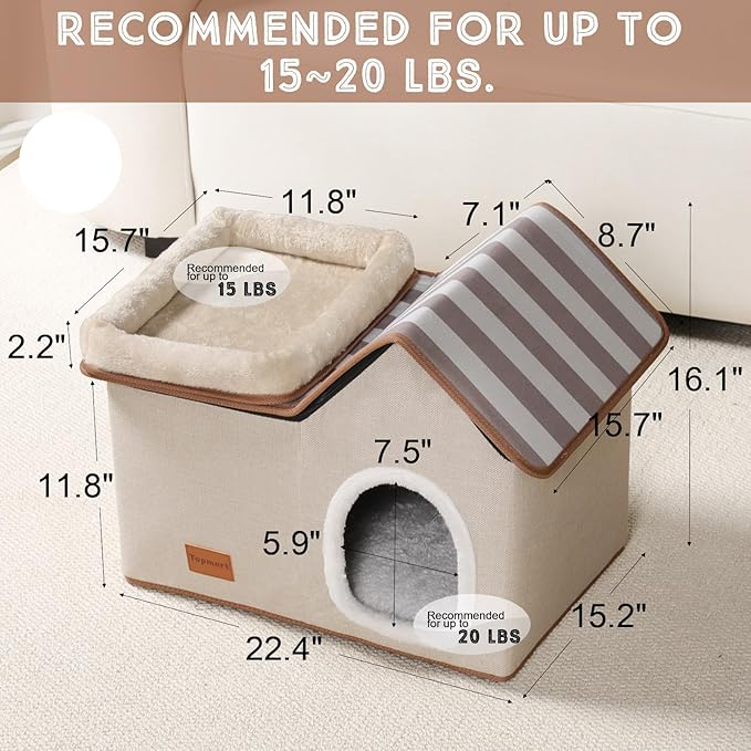 Topmart Cat House with Cat Bed, Large Indoor Condo, 2-in-1 Pet Bed for Kitten and Small Cat, Beige, Grey