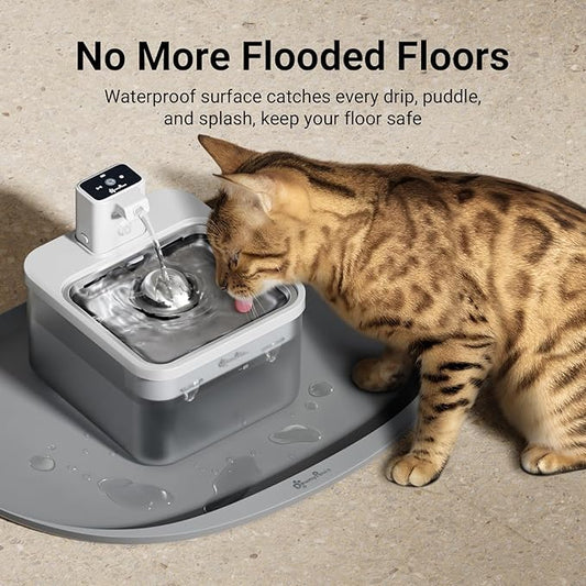 DownyPaws Dog Food Mats for Floors Waterproof, BPA Free Silcone Dog Bowl Mat, Non-Slip Pet Feeding Mat with High Raised Edge, Cat Placemat for Messy Drinkers, 18"×12.5", Light Gray