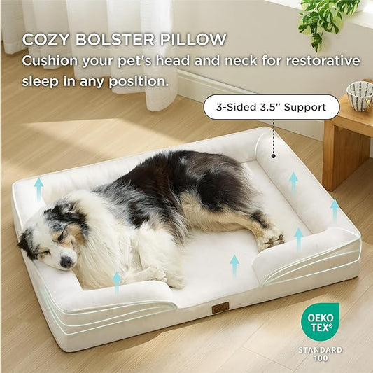 Bedsure XL Orthopedic Dog Bed for Extra Large Dogs - Washable XLarge Dog Cat Bed Waterproof, Comfort Dogs Couch Sofa with Washable Removable Cover, Pet Bed with Nonskid Bottom, Ivory, 42"